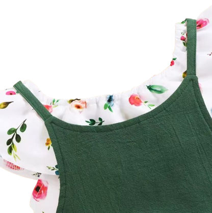 The Marlee - Kids Baby Girl Floral Short Top + Suspender Pants 2Pcs Fashion Clothing