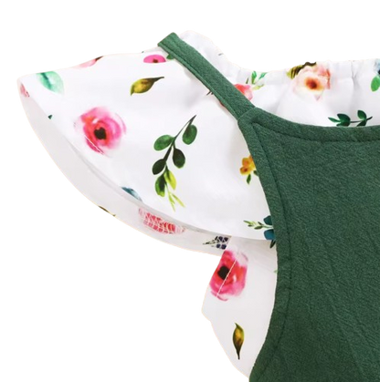 The Marlee - Kids Baby Girl Floral Short Top + Suspender Pants 2Pcs Fashion Clothing