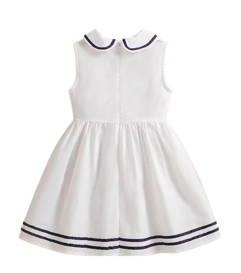 The Jazlyn - Baby Girl Sleeveless Preppy Dress 100% Cotton White School Style Summer Outfit