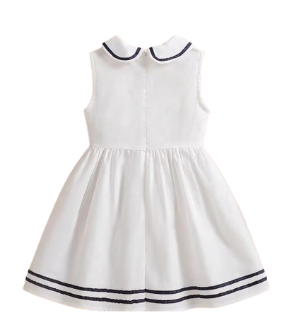 The Jazlyn - Baby Girl Sleeveless Preppy Dress 100% Cotton White School Style Summer Outfit