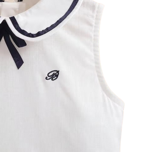 The Jazlyn - Baby Girl Sleeveless Preppy Dress 100% Cotton White School Style Summer Outfit