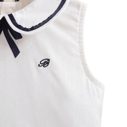 The Jazlyn - Baby Girl Sleeveless Preppy Dress 100% Cotton White School Style Summer Outfit