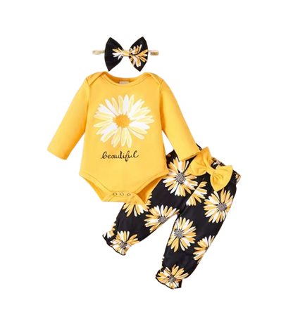 The Daleyza - Baby Girl Daisy Print Letter Romper + Long Pants 2Pcs Set Toddler Autumn Outfit