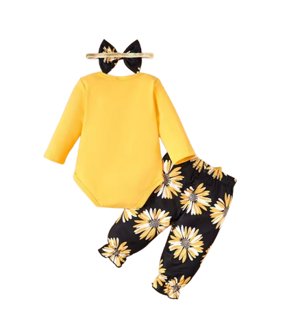 The Daleyza - Baby Girl Daisy Print Letter Romper + Long Pants 2Pcs Set Toddler Autumn Outfit