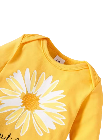 The Daleyza - Baby Girl Daisy Print Letter Romper + Long Pants 2Pcs Set Toddler Autumn Outfit