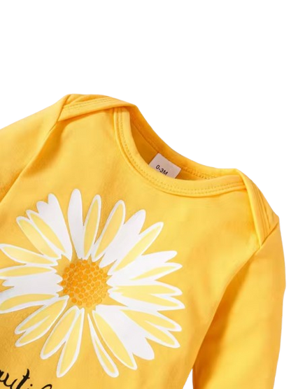 The Daleyza - Baby Girl Daisy Print Letter Romper + Long Pants 2Pcs Set Toddler Autumn Outfit