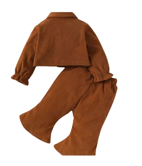 The Lenora - Newborn Baby Girl Brown Cardigan Jacket + Bow Pants Autumn Winter Fashion Set