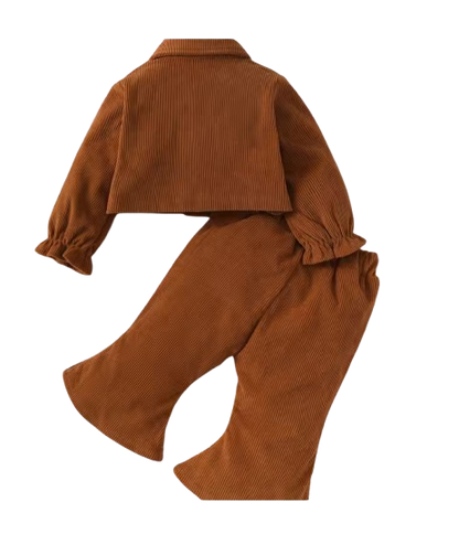 The Lenora - Newborn Baby Girl Brown Cardigan Jacket + Bow Pants Autumn Winter Fashion Set