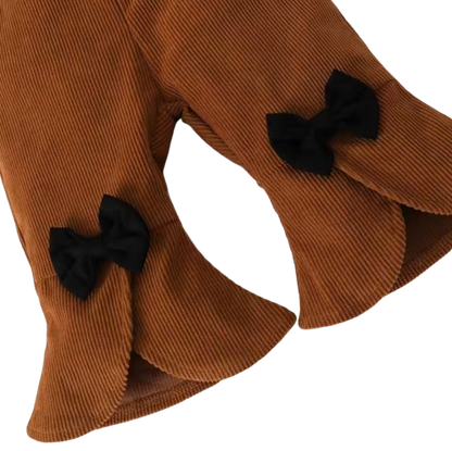 The Lenora - Newborn Baby Girl Brown Cardigan Jacket + Bow Pants Autumn Winter Fashion Set