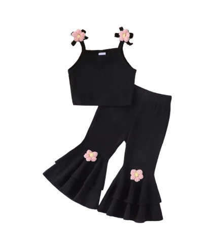 The Zahra - Baby Girl Black Halter Vest + Trumpet Pants 2Pcs Sweet Cute Fashion Outfit