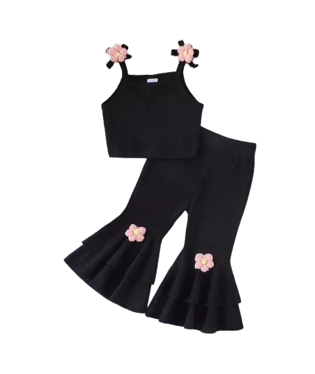 The Zahra - Baby Girl Black Halter Vest + Trumpet Pants 2Pcs Sweet Cute Fashion Outfit