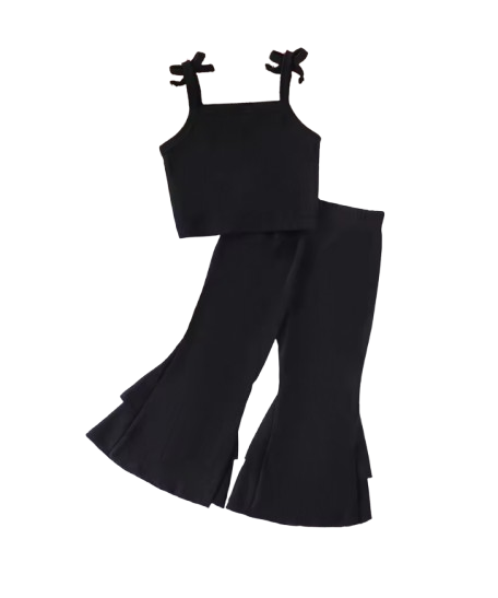 The Zahra - Baby Girl Black Halter Vest + Trumpet Pants 2Pcs Sweet Cute Fashion Outfit