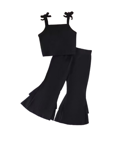 The Zahra - Baby Girl Black Halter Vest + Trumpet Pants 2Pcs Sweet Cute Fashion Outfit