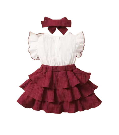 The April - Baby Girl Red Wine Dress with White 3‑Layer Cupcake Skirt