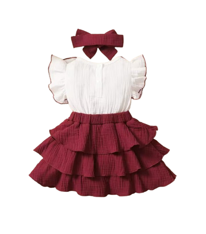The April - Baby Girl Red Wine Dress with White 3‑Layer Cupcake Skirt
