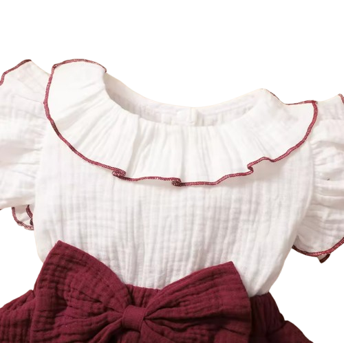 The April - Baby Girl Red Wine Dress with White 3‑Layer Cupcake Skirt