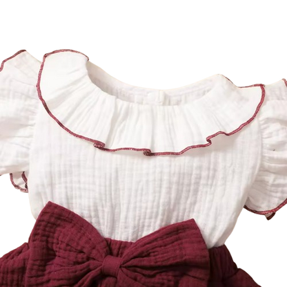 The April - Baby Girl Red Wine Dress with White 3‑Layer Cupcake Skirt