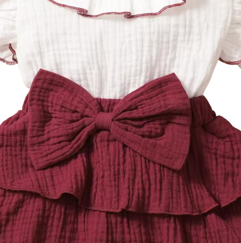 The April - Baby Girl Red Wine Dress with White 3‑Layer Cupcake Skirt