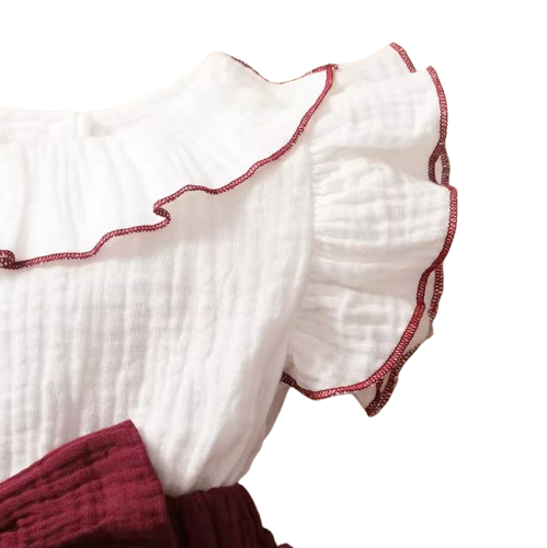 The April - Baby Girl Red Wine Dress with White 3‑Layer Cupcake Skirt