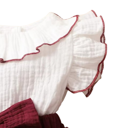 The April - Baby Girl Red Wine Dress with White 3‑Layer Cupcake Skirt