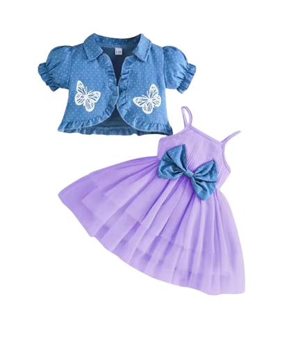 The Priscilla - 2pcs Baby Girl Denim Butterfly Coat and Mesh Princess Dress Outfit