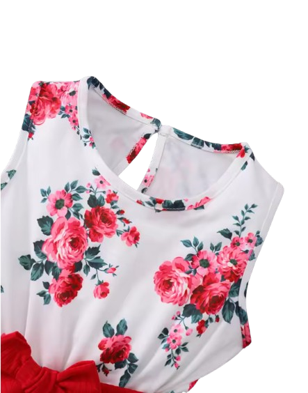 The Capri - Girls Flower Sleeveless Dress with Shawl & Belt 3‑Pcs Spring Autumn Outfit