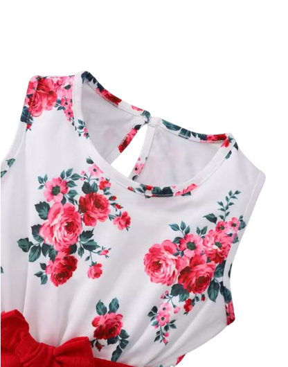 The Capri - Girls Flower Sleeveless Dress with Shawl & Belt 3‑Pcs Spring Autumn Outfit