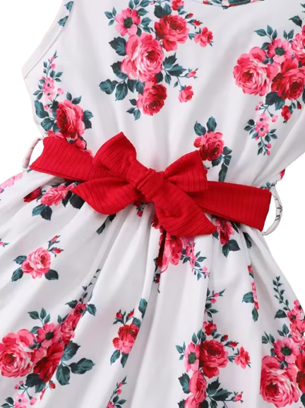 The Capri - Girls Flower Sleeveless Dress with Shawl & Belt 3‑Pcs Spring Autumn Outfit