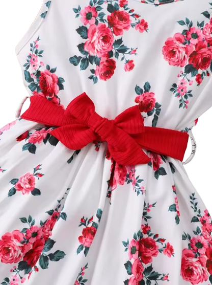 The Capri - Girls Flower Sleeveless Dress with Shawl & Belt 3‑Pcs Spring Autumn Outfit