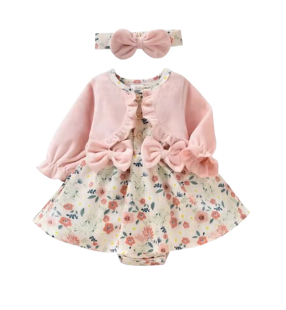 The Kyomi - Newborn Girl Floral Patchwork Romper Dress Style + Bow Headband 2Pcs Cute Outfit