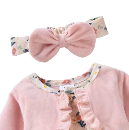 The Kyomi - Newborn Girl Floral Patchwork Romper Dress Style + Bow Headband 2Pcs Cute Outfit