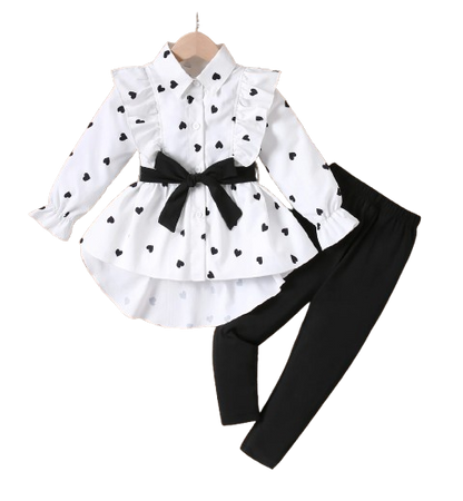 The Danielle - Girls Heart Print Shirt + Bottoms 2Pcs Clothing Set 1‑8Y Spring Autumn Wear