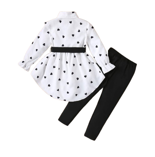 The Danielle - Girls Heart Print Shirt + Bottoms 2Pcs Clothing Set 1‑8Y Spring Autumn Wear