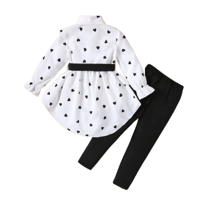 The Danielle - Girls Heart Print Shirt + Bottoms 2Pcs Clothing Set 1‑8Y Spring Autumn Wear
