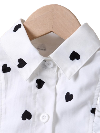 The Danielle - Girls Heart Print Shirt + Bottoms 2Pcs Clothing Set 1‑8Y Spring Autumn Wear