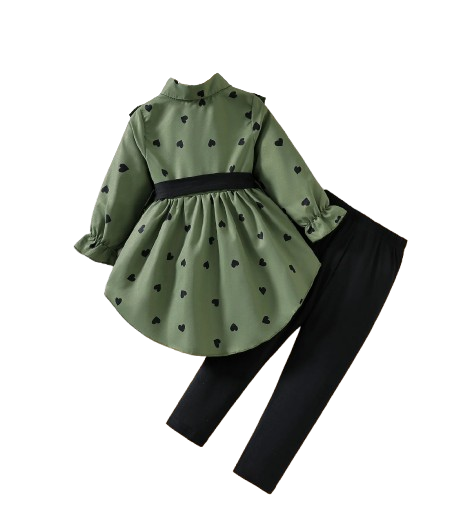 The Danielle - Girls Heart Print Shirt + Bottoms 2Pcs Clothing Set 1‑8Y Spring Autumn Wear