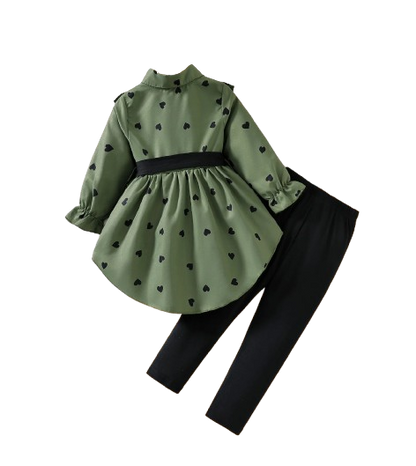 The Danielle - Girls Heart Print Shirt + Bottoms 2Pcs Clothing Set 1‑8Y Spring Autumn Wear