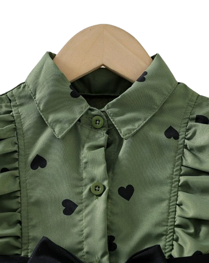 The Danielle - Girls Heart Print Shirt + Bottoms 2Pcs Clothing Set 1‑8Y Spring Autumn Wear