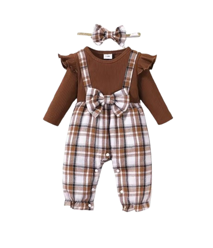 The Fernanda - Infant Baby Girl Plaid Long Sleeve Romper + Headband 2Pcs Cute Daily Outfit