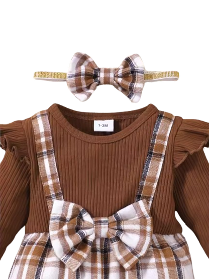 The Fernanda - Infant Baby Girl Plaid Long Sleeve Romper + Headband 2Pcs Cute Daily Outfit