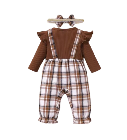 The Fernanda - Infant Baby Girl Plaid Long Sleeve Romper + Headband 2Pcs Cute Daily Outfit