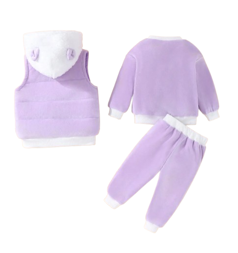 The Emerie - Baby Girl Warm Rabbit Embroidery Jacket + Vest & Pants 3‑Pcs Winter Set