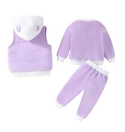 The Emerie - Baby Girl Warm Rabbit Embroidery Jacket + Vest & Pants 3‑Pcs Winter Set
