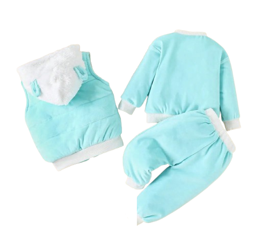 The Emerie - Baby Girl Warm Rabbit Embroidery Jacket + Vest & Pants 3‑Pcs Winter Set