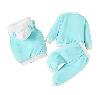 The Emerie - Baby Girl Warm Rabbit Embroidery Jacket + Vest & Pants 3‑Pcs Winter Set