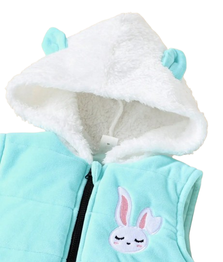 The Emerie - Baby Girl Warm Rabbit Embroidery Jacket + Vest & Pants 3‑Pcs Winter Set