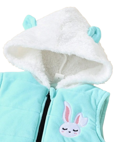 The Emerie - Baby Girl Warm Rabbit Embroidery Jacket + Vest & Pants 3‑Pcs Winter Set