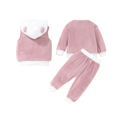The Emerie - Baby Girl Warm Rabbit Embroidery Jacket + Vest & Pants 3‑Pcs Winter Set