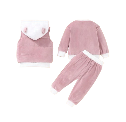 The Emerie - Baby Girl Warm Rabbit Embroidery Jacket + Vest & Pants 3‑Pcs Winter Set