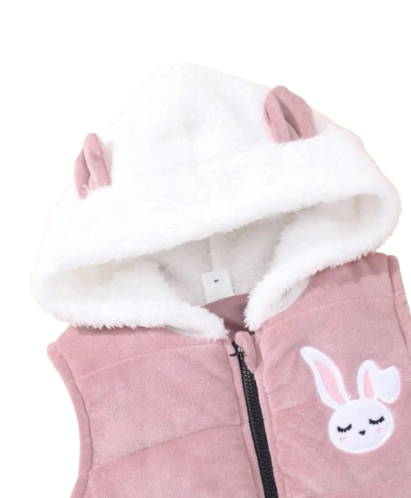 The Emerie - Baby Girl Warm Rabbit Embroidery Jacket + Vest & Pants 3‑Pcs Winter Set